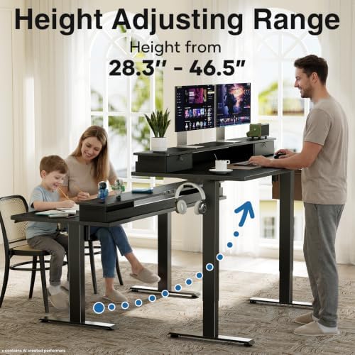 Veken 47x28 in Electric Standing Desk with Drawers, Adjustable Table, Black - Image 5