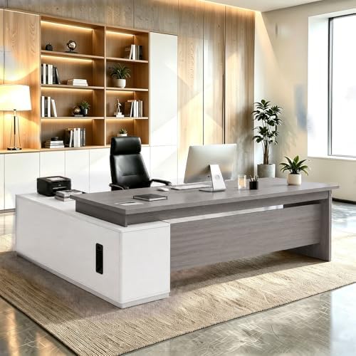 L Shaped Executive Desk with Drawers, Large Wood Workstation, Modern Executive Office Furniture for Home Office and Business Workspace, Multiple Sizes & Colors by Unknown