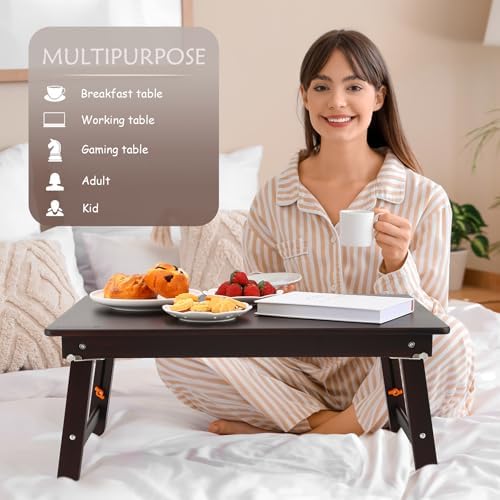 Nnewvante Foldable Laptop Desk, 25.6 Inch Bed Tray Table, Black Walnut - Image 2