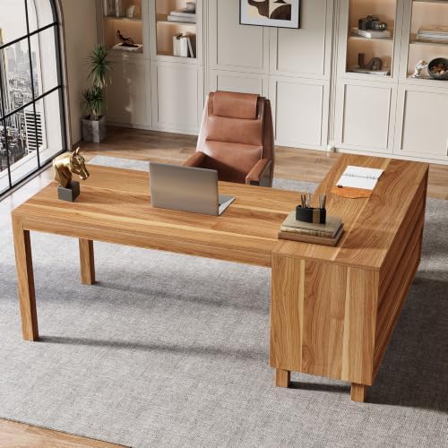 Tribesigns 59-Inch L-Shaped Desk with Storage Cabinet & Open Shelves - Image 3