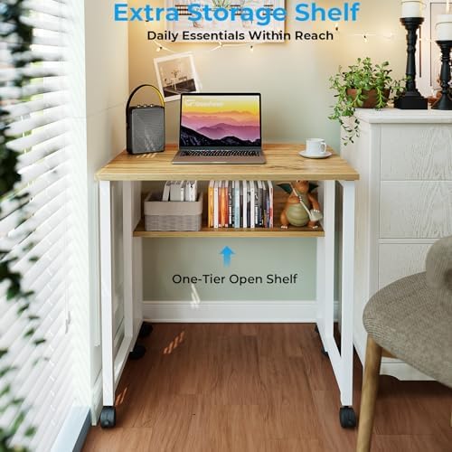 GreenForest Folding Desk with Wheels, 24.8" Rolling Table for Small Spaces - Image 5