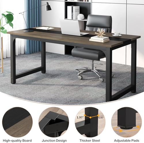 Tribesigns 70.8” Executive Desk, Large Office Computer Desk with Thicken Frame, Modern Simple Workstation Business Furniture for Home Office, Vintage Grey/Black - Image 5