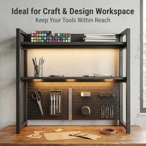 Multi-Tier Hole-Board Desktop Bookshelf, Steel Frame DIY Storage Organizer Display Rack for Office, Gaming Dorm Desks - Image 6
