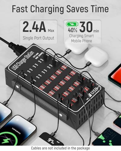 60 Port 300W(60A) USB Charging Station, Multi USB C Charger Station Block with Intelligent Protection, Desktop Charging Station for Multiple Devices, Suitable for Schools, Hotels, Shops and Malls - Image 2