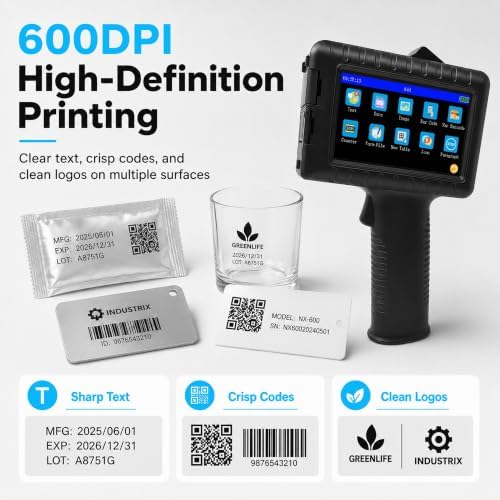 Handheld Inkjet Printer, Portable Batch Code & Expiration Date Printer with 42ml Fast-Dry Ink for Barcode, QR Code, Logo on Plastic, Metal, Glass, Wood & Cardboard - Image 4