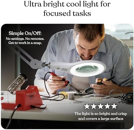 Brightech LightView PRO Magnifying Desk Lamp, 2.25x Light Magnifier, Adjustable Magnifying Glass with Light for Crafts, Reading, Close Work - White - Image 3