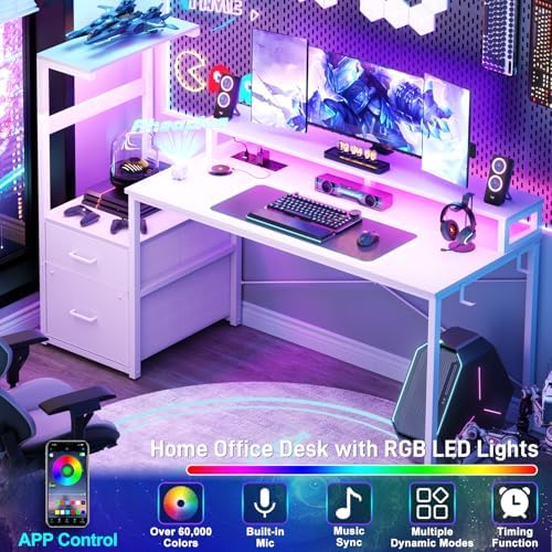 Aheaplus 59" Gaming Desk with RGB LED & Power Outlet &PC Case/Printer Stand - Image 4