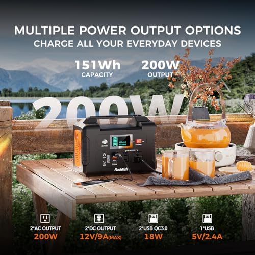 Portable Power Station 200W, FF Flashfish 40800mAh Backup Power Battery Pack With 110V AC Outlets/2 DC Ports/3 USB Ports, Solar Generator Power Supply For Home Backup, Power Outages, and Camping - Image 2