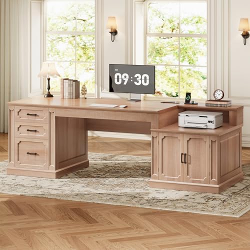 SEDETA Farmhouse 70.9" Executive Desk, Home Office Desk with File Drawers and Storage Cabinet, Computer Desk with Power Outlet for Home Office, Work Study Writing, Oak by SEDETA