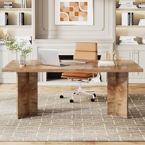 Tribesigns 63-inch Executive Desk, Vintage Home Office Computer Desk with Large Tabletop, Farmhouse Wood Writing Conference Table Workstation for Office, Study, Light Oak Brown - Image 3