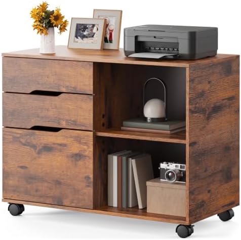 OLIXIS 3 Drawer Lateral File Cabinet, Rolling Printer Stand with Storage by OLIXIS