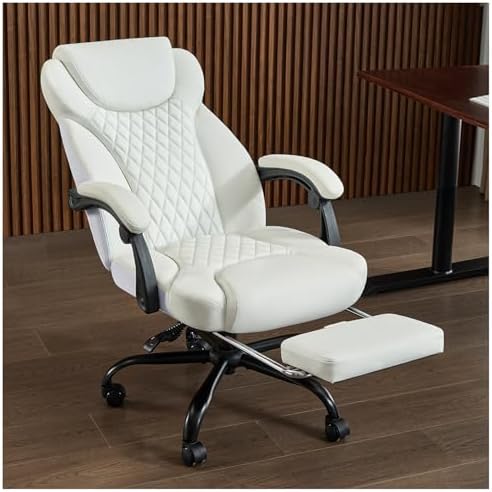 amseatec Big and Tall Office Chair with Footrest, Lumbar Support, White by AMSEATEC