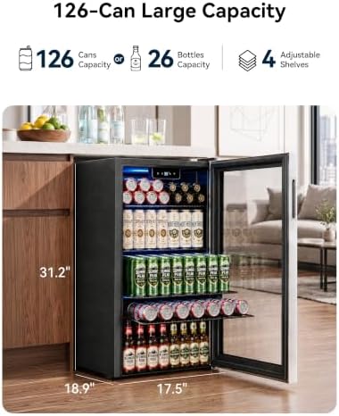Feelfunn 126 Can Beverage Refrigerator, Glass Door Mini Fridge, 3.2 Cu.Ft - Image 3