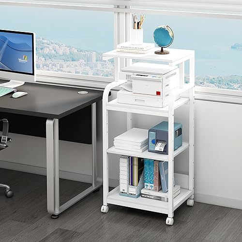Fannova 4 Tier White Printer Shredder Stand with Storage for Home Office - Image 2