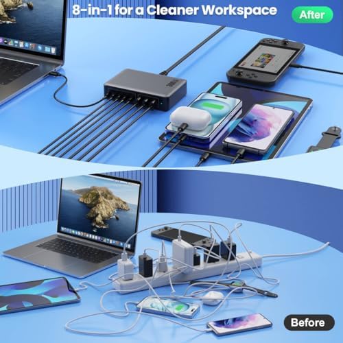 USB C Charger 300W USB C Charger Block,Upgraded GaN IV 8-Port Fast Charging Station Hub,PD 100W Laptop Charging Adapter Compatible with MacBook Pro/Air,DELL,Steam Deck,iPhone 16/15/14,Galaxy S23/22 - Image 6