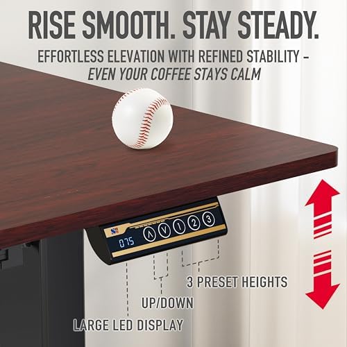 SHW 55 x 28 Electric Height Adjustable Standing Desk w/Drawer, Cherry - Image 7