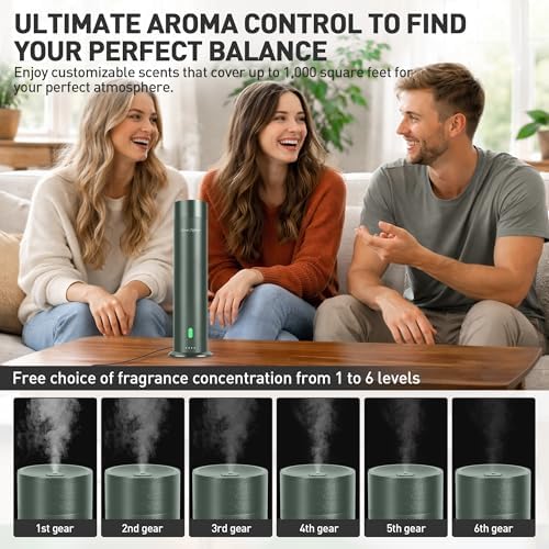 Waterless Diffuser Starter Kit with 5 Scent Oils - Cold Air Diffuser Machine for Home, Hotels and Large Room, 1000 Sq.Ft Coverage Hotel Scent Essential Oil Diffuser, Remote Control, 4.05 Oz, Green-N - Image 3