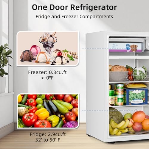Antarctic Star 3.2 Cu.Ft.Compact Refrigerator with Freezer, Mini Fridge Single Door with Adjustable Thermostat,Removable Glass Shelves for Apartment,Dorm,Office,Kitchen，WHITE - Image 6