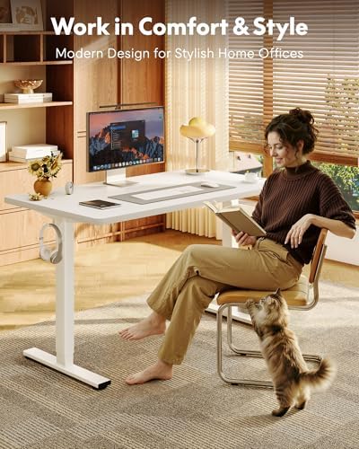 FLEXISPOT EN1 One-Piece Standing Desk, Electric Adjustable with 4 Memory Presets, 176 LBS Capacity, Stable & Quiet, Seamless Desktop for Home Office & Dual Monitors, 55"x28" White(White Frame) - Image 4