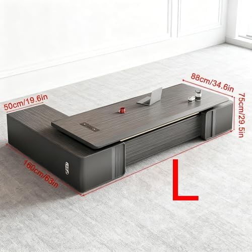 Modern L Shaped Executive Desk with Drawers & Storage, Executive Office Desk Computer Table with Aluminum Alloy Inlaid Curved Surface, Management Workstation for Home or Office(G-Left, L3.2M/126IN) - Image 2