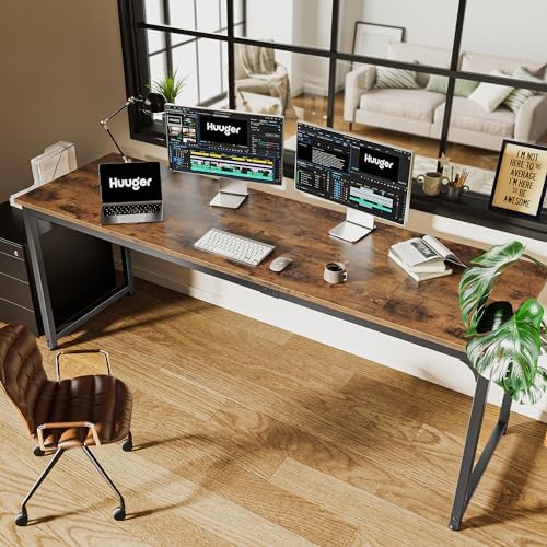 Huuger Computer Desk, 80 Inch Office Desk, Gaming Desk with Storage, Writing Desk Work Desk for Home Office, Study, Long Simple Desk, Large Legroom, Metal Frame, Rustic Brown - Image 6