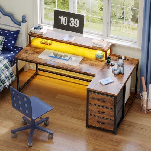 EnHomee 55" L Shaped Computer Desk with 3 Storage Drawers for Home Office - Image 2