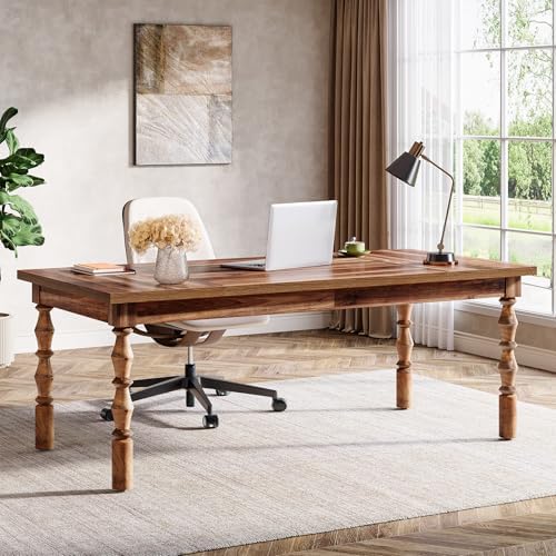 Tribesigns Large Walnut Executive Office Desk, 62" Farmhouse Computer Desk - Image 3