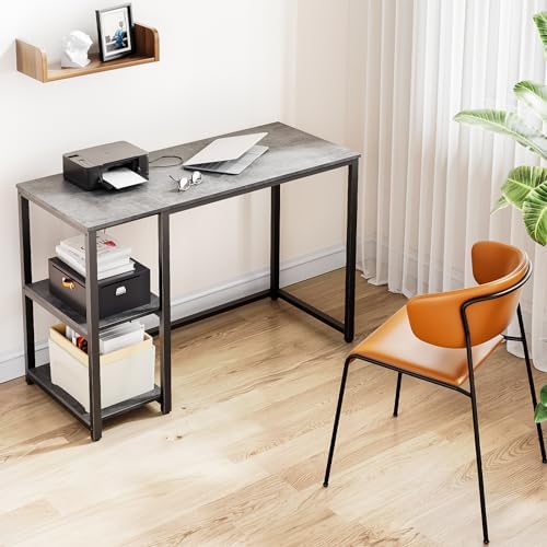 SINPAID Computer Desk 40 inches with 2-Tier Shelves Sturdy Grey Desks with Large Storage Space Modern Gaming Desk Study Writing Laptop Table, Gray - Image 2