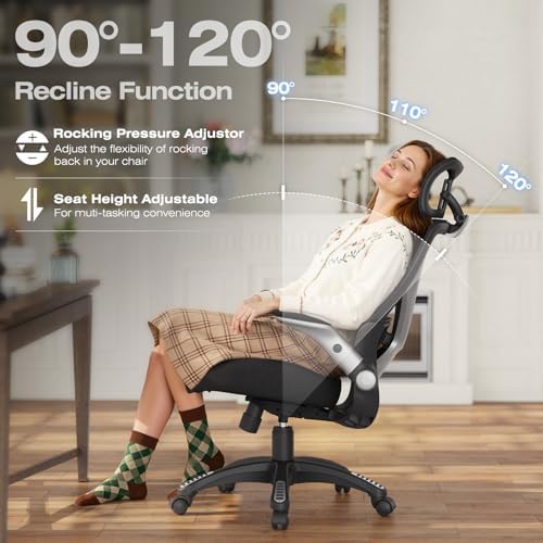 ELABEST X100 Ergonomic Mesh Office Chair, Big and Tall Home Desk Chair with 5D Flip-Up Arms, Adjustable 3D Lumbar Support, Gaming & Executive Computer Chair - Image 6