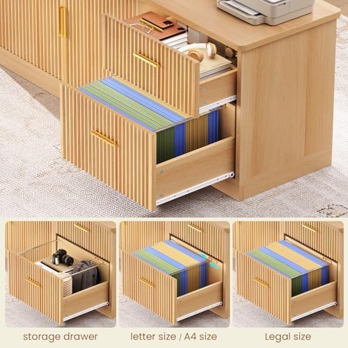 SEDETA Fluted L Shaped Executive Electric Standing Desk with Drawers - Image 5