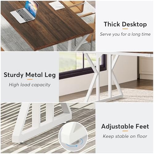 Tribesigns 78.7-Inch Executive Desk, Large Computer Office Desk Workstation, Modern Simple Style Laptop Desk Study Writing Table Business Furniture for Home Office (Rustic Brown/White, 78.7 Inch) - Image 4