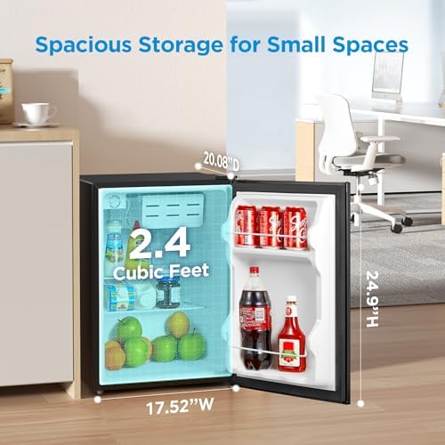 Midea WHS-87LB1 Mini Fridge, 2.4 Cu.ft Compact Fridge with 6 Level Adjustable Thermostat, Reversible Door, Low Noise for Dorm, Office, Bedroom Black - Image 2