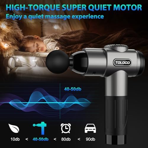 TOLOCO Massage Gun, Deep Tissue Back Massage for Athletes for Pain Relief, Percussion Massager with 10 Massages Heads & Silent Brushless Motor, Fathers Day Dad Gifts, Grey - Image 3