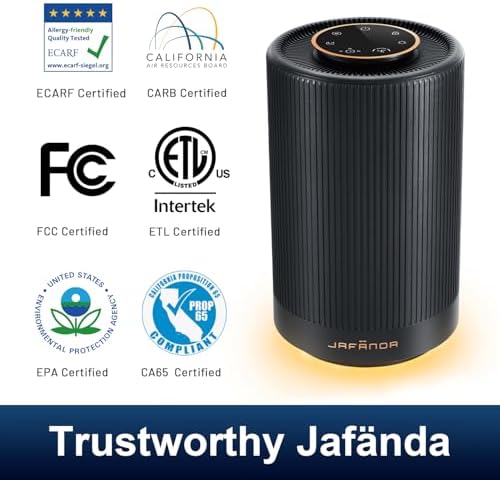 Small Air Purifiers for Home Bedroom Coverage 450 sqft, 22 dB Quiet Air cleaner with Brushless Motor, for 99.97% Dust Smoke Odor Pollen Pets Hair Dander, Night Light, JF100 Black - Image 2