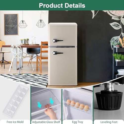 Retro Mini Fridge with Freezer 4.0 Cu. Ft, Small Refrigerator Dual Door - Image 6