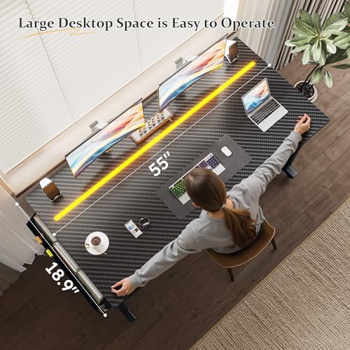 DurayLoly 55" Carbon Fiber Gaming Desk with RGB LED for Teens Bedroom,Black - Image 3