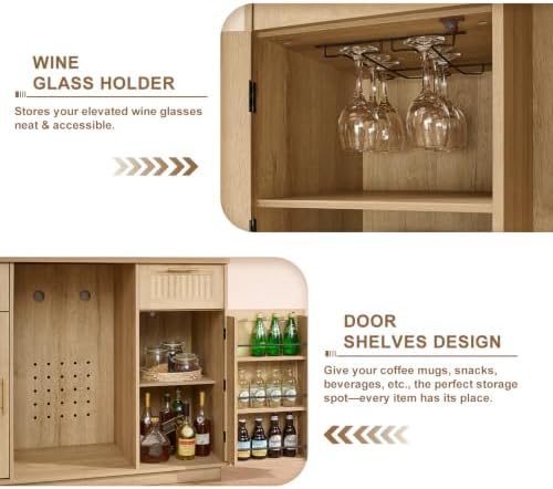 Okvnbjk Mini Fridge Cabinet with Storage & Power Outlet, Oak - Image 3