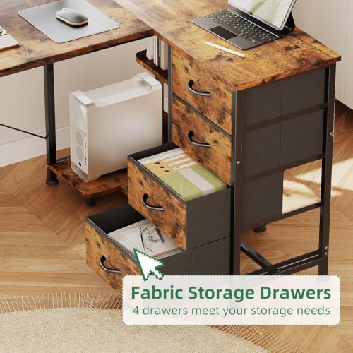 VERMESS 47" Reversible L Shaped Gaming Computer Desk, Corner Desk with Power Outlets & Monitor Stand, Writing Study Table with 4 Storage Drawers, Desk with LED Lights, Rustic Brown - Image 6