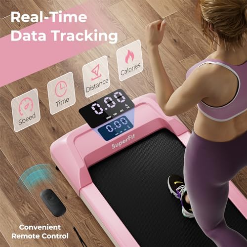 GYMAX Walking Pad, 2.25HP Under Desk Treadmill with LED Display, Remote Control & 7-Layer Belt, Compact Portable Jogging Running Machine for Home Office Small Space - Image 5