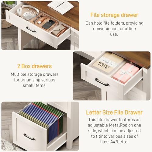 Farmhouse 47" Executive Desk, Computer Desk with File Drawer, Unique White - Image 5
