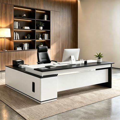 L Shaped Executive Desk with Drawers, Large Wood Workstation, Modern Executive Office Furniture for Home Office and Business Workspace, Multiple Sizes & Colors by Unknown