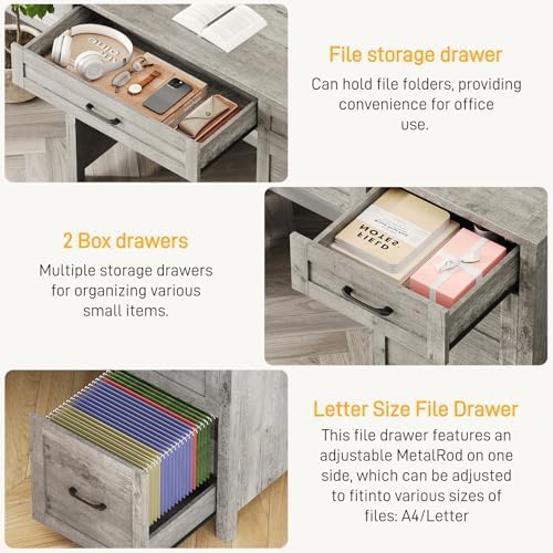 Halitaa Farmhouse 47" Executive Desk, Computer Desk with File Drawer, Grey - Image 4