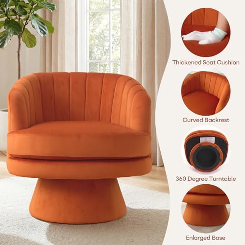 CANMOV Swivel Accent Chair with Armrest Set of 2, Modern 360 Degree Swivel Barrel Chair with Curve Back and Soft Cushion, Comfy Velvet Round Armchair Single Sofa for Living Room, Waiting Room, Orange - Image 5