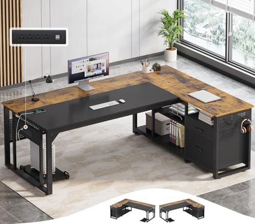 UPOSOJA 71" L Shaped Executive Desk, Office Desk with Storage Drawers by UPOSOJAWishesYouaNiceDay