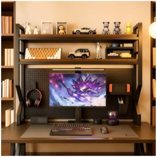 Desktop Hutch Bookshelf,Many Gifts,Metal Desktop Bookcase with pegboard, Desk Shelf, Countertop Storage Organizer Rack for Dorm or Office,Desktop Shelves Brown(Walnut+Black 37.4" Lx9.9 Wx39 H) by Unknown