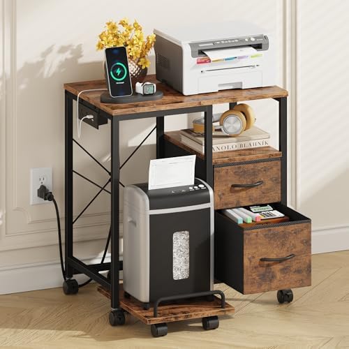 YAOHUOO Printer Stand with Power Outlet/Drawers, Printer and Shredder Stand by YAOHUOO