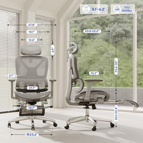 FLEXISPOT ErgoX Premium Ergonomic Office Chair Light Grey-FT - Image 5