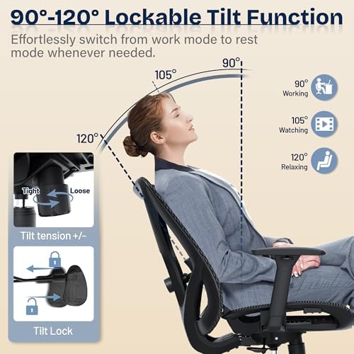 Ergonomic Office Chair, Mesh Computer Desk Chairs with BIFMA X5.1 Certified, Adjustable Lumbar Support, 3D Arm, Tilt Back, Wide Seat, Comfy Swivel Work Task Chair for Company and Home (Obsidian Black) - Image 6