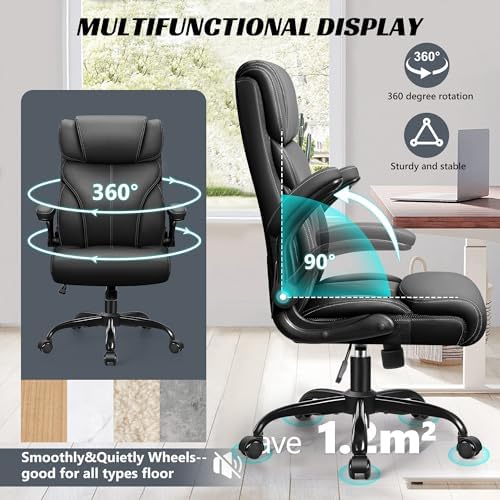 HeroSet Office Chair, Ergonomic Big and Tall Computer Desk Chairs, Executive Breathable Leather Chair with Adjustable Flip-up Armrests, Lumbar Support Swivel PC Chair with Rocking Function,Matte Black - Image 6