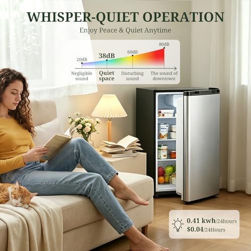 Mini Fridge with Freezer, 3.2 Cu.Ft Compact Single Door Refrigerator with Adjustable Thermostat, Low Noise & Energy Efficient (0.41kWh/Day), Small Fridge for Bedroom, Dorm, Office, Apartment (Silver) - Image 5
